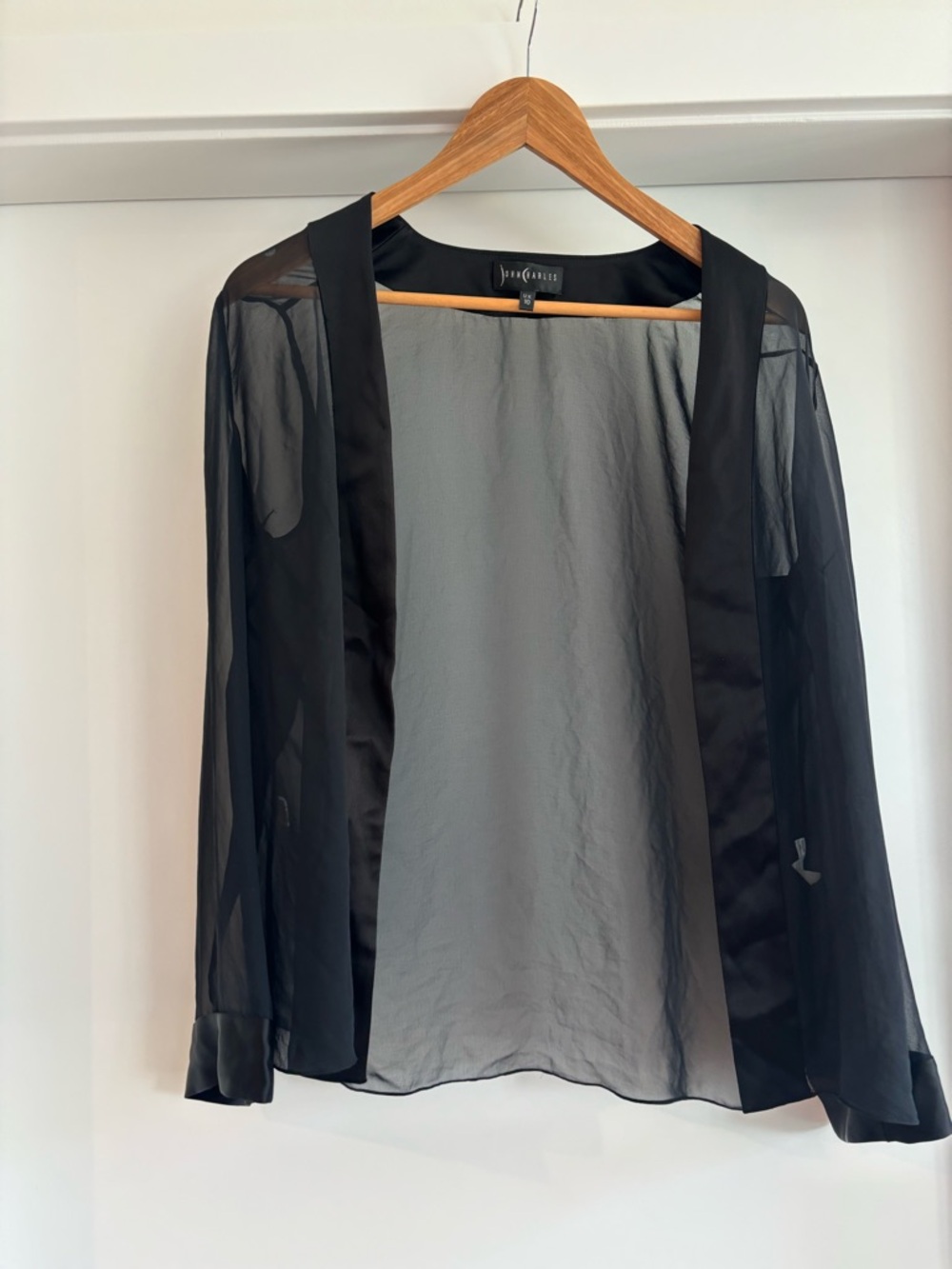 Stunning Y2K John Charles Black Sheer Satin-Trim Open Elegant Jacket